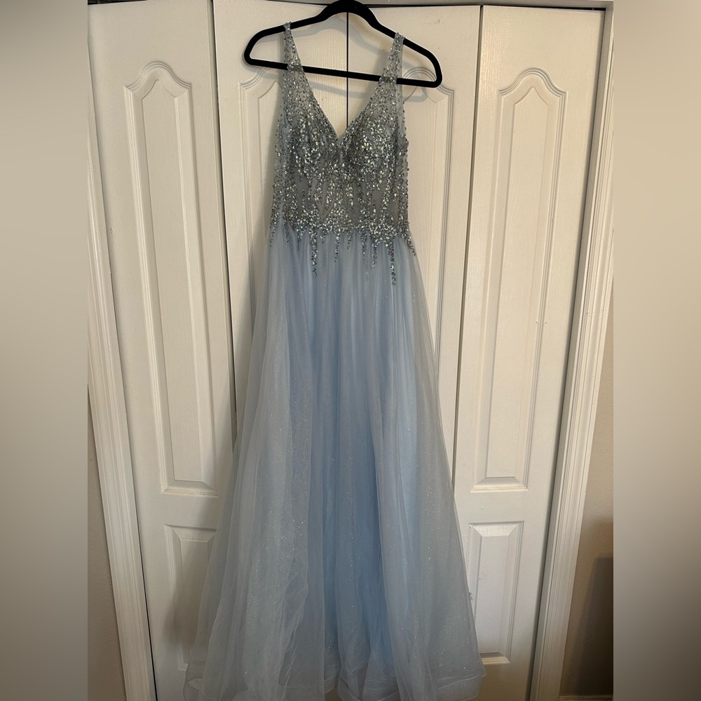 Light blue prom dress with sequin top only worn once